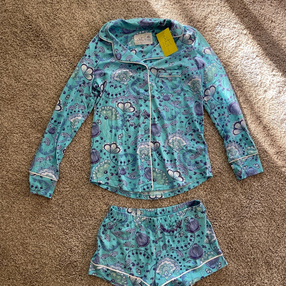 NWT! The Cat’s Pajamas Aegean Blue Paisley Women's Pajama Set